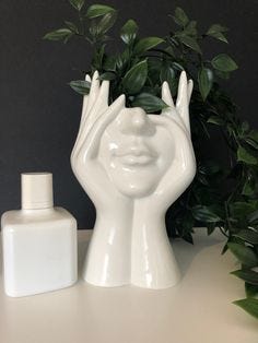 This contains an image of: Head Planter Vase Ceramic | Nordic Style Flower Plant Pot Storage | Decorative Cute Home Decor | Art Body Abstract Sculpture Gift  | UK