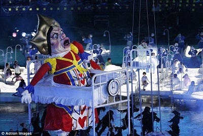 boris johnson as ugly filth in London 2012 Olympics opening ceremony