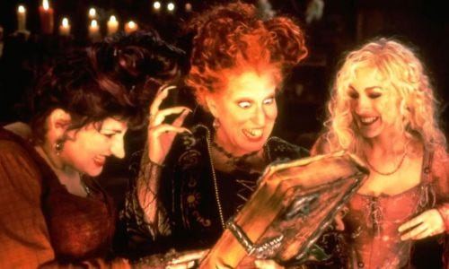 scene from the movie Hocus Pocus with the three Sanderson Sisters