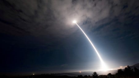 An unarmed Minuteman III intercontinental ballistic missile launches during an operational test at 2:10 a.m. Pacific Daylight Time at Vandenberg Air Force Base, California, U.S., August 2, 2017. U.S. Air Force/Senior Airman Ian Dudley/Handout via REUTERS/File Photo