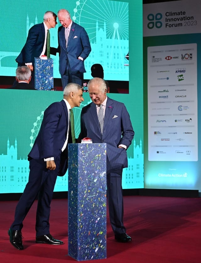 <p>Mr Khan joined the King on stage at the Climate Innovation Forum </p>