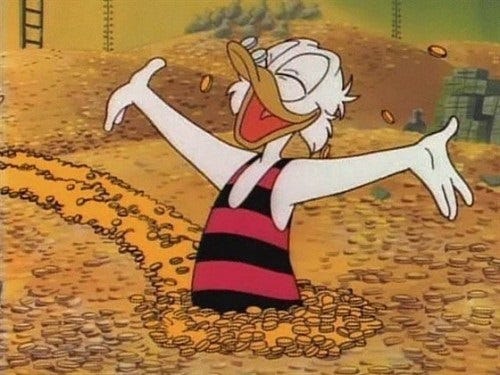 Scrooge McDuck swimming in money