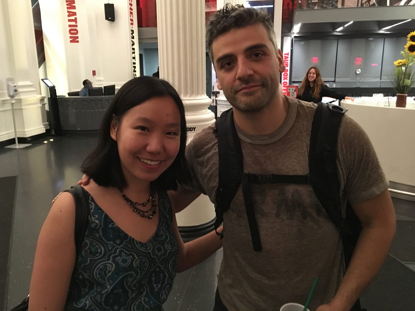 Me and Oscar Isaac in the lobby of the Public Theater.