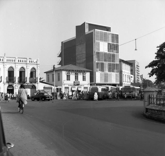 Allen &amp; Hanbury House, Lagos, 1959, was ground breaking in its use of solar shading, and light touch marble fittings