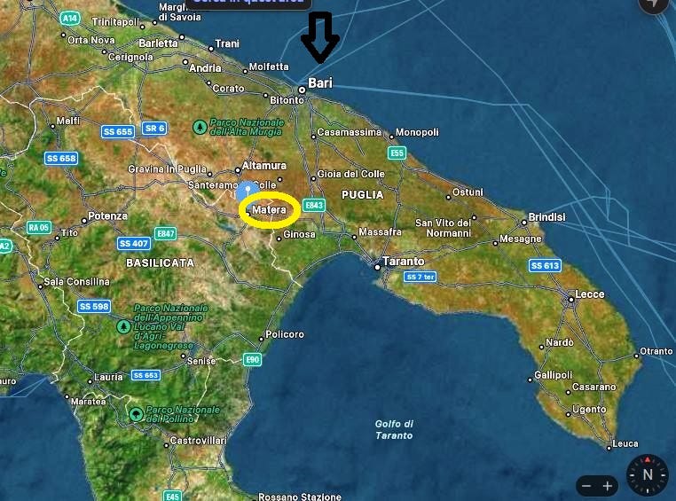 here is where Matera is located, in the region of Basilicata, Southern ITALY