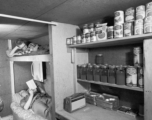 A home fallout shelter near Akron, Mich., captured by an unknown photographer in 1960. (National Archives and Records Administration, Records of the Defense Civil Preparedness Agency/(397-MA-2s-160)/[VENDOR # 125])