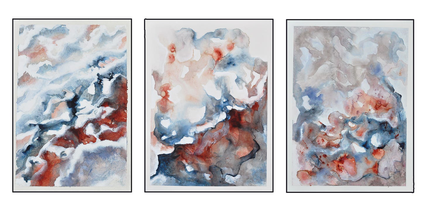 Three abstract tide pool paintings