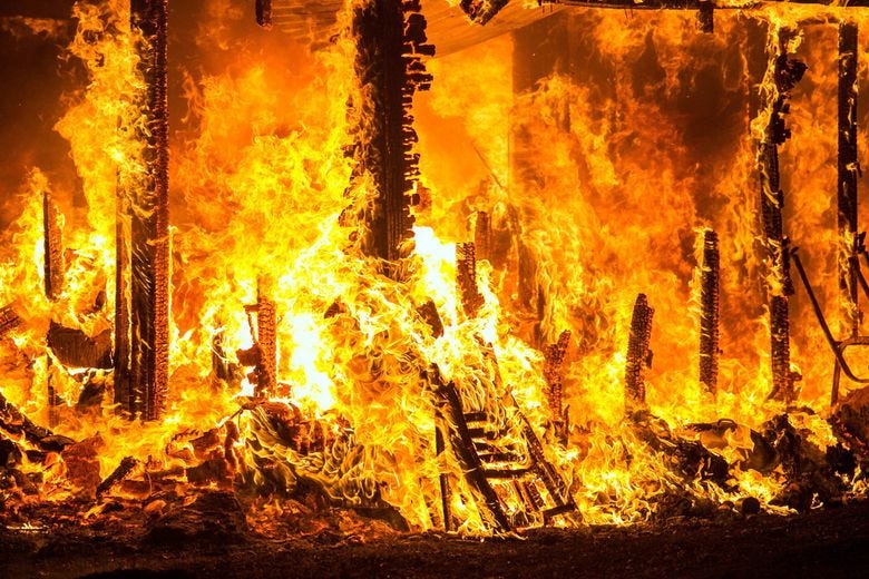 A home is destroyed in the path of the Valley Fire wildfire on Sept. 13, 2015 near Seigler Springs, Calif. (Marcus Yam/Los Angeles Times/TNS