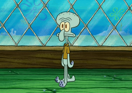 a gif of squidward from spongebob squarepants taking his brain out of his head and walking it over to the trash can.