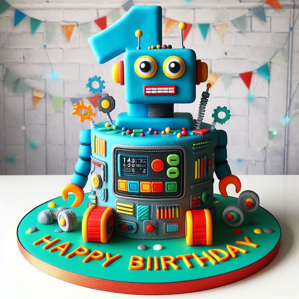 A robot-theme kid's birthday cake.