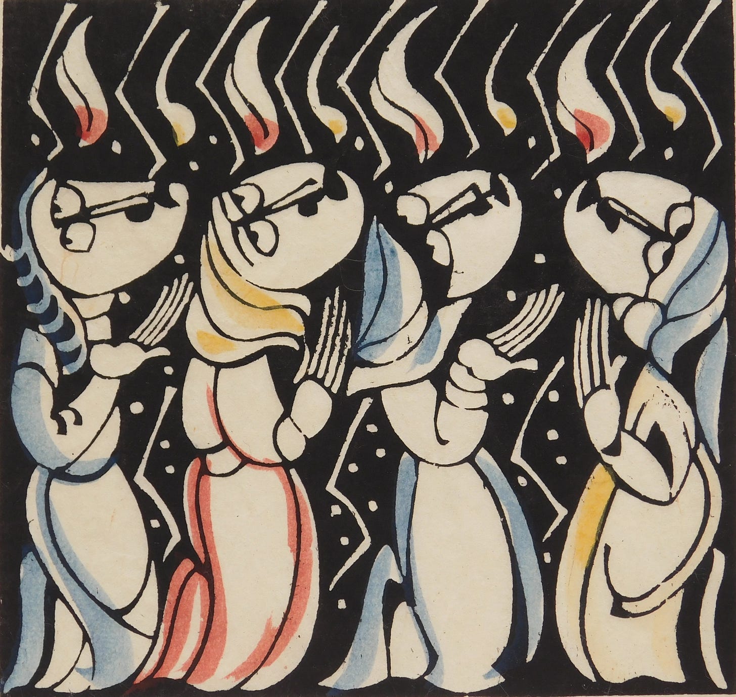Artwork by Sadao Watanabe, Pentecost, Made of woodblock in colors