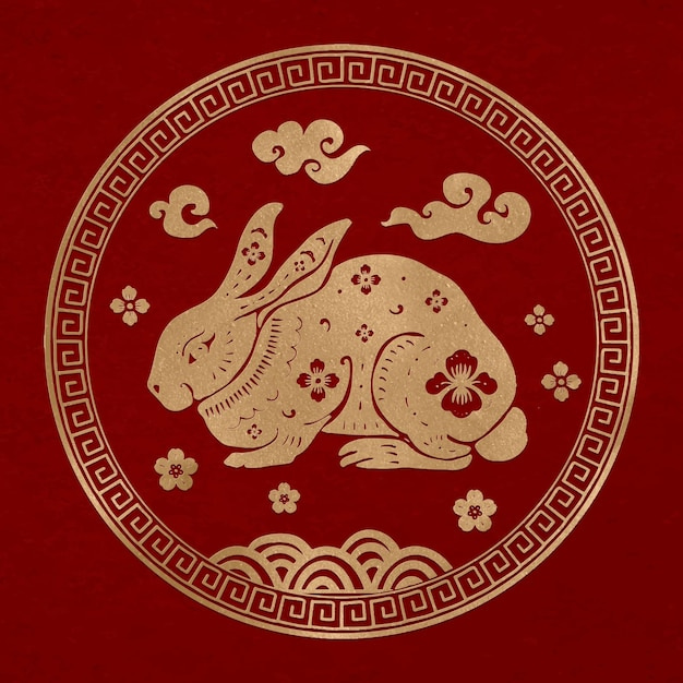 Year of rabbit badge vector gold chinese horoscope zodiac animal