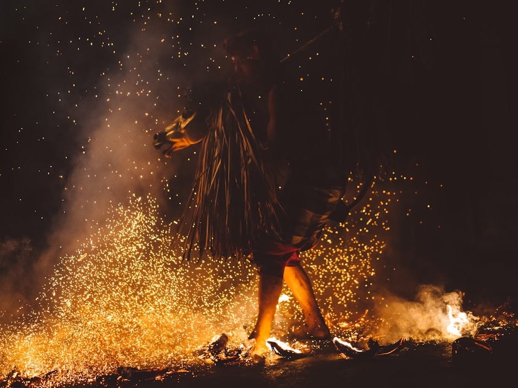 person walking of fire