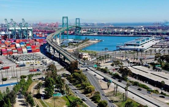 Plans for a new roadway will close parts or all of the Vincent Thomas Bridge. This photo is from March 5, 2021.  (File photo by Dean Musgrove, Los Angeles Daily News/SCNG)
