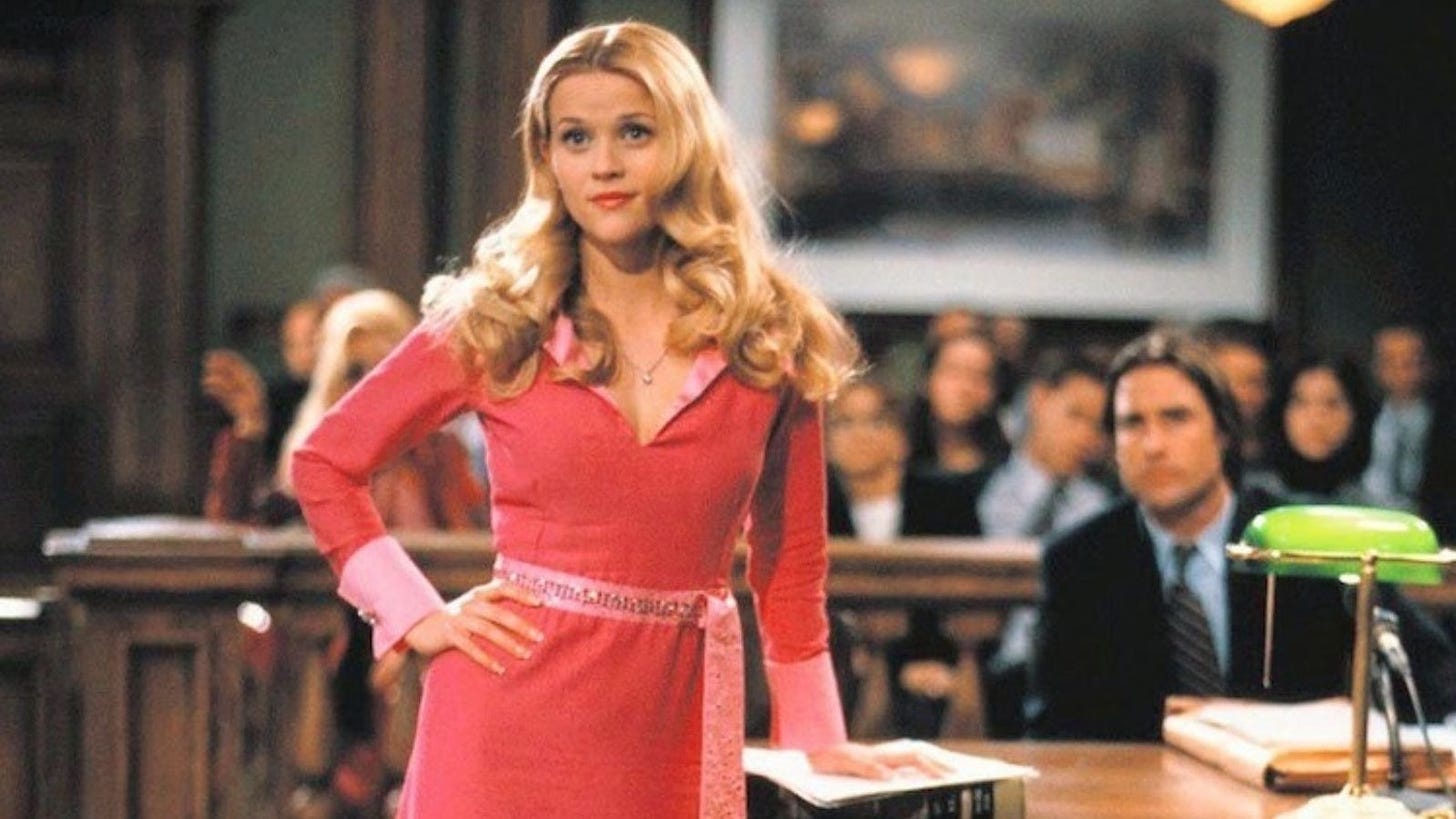 Elle Woods during the Legally Blonde trial.