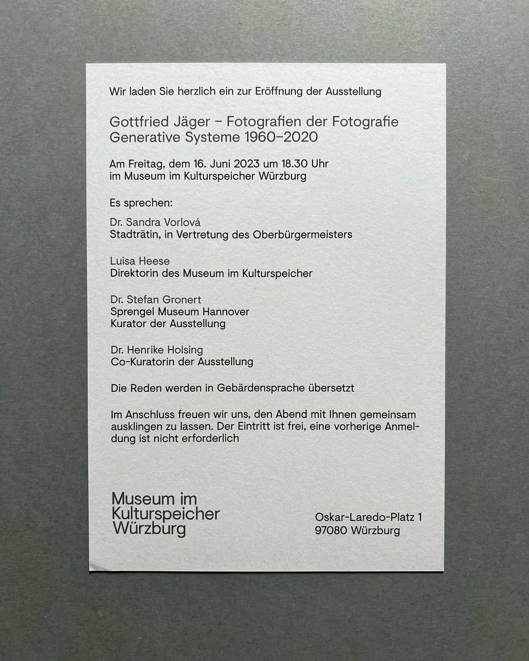 Gottfried Jäger – Fotografien der Fotografie. Generative Systeme 1960-2020, (invitation card), Museum im Kulturspeicher Würzburg, Würzburg, June 17 – September 10, 2023 [Art Books & Ephemera. © Gottfried Jäger]