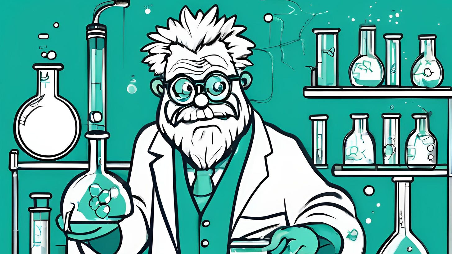 Illustration of a mad scientist in a lab