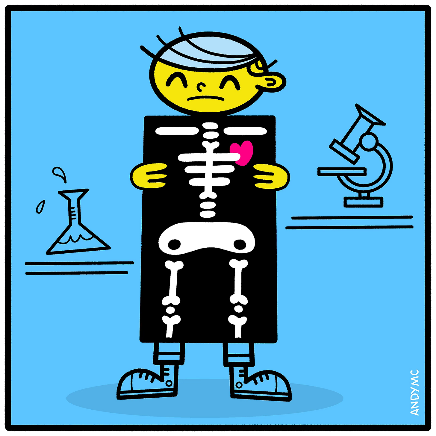 a cartoon illustration of a guy getting an x-ray