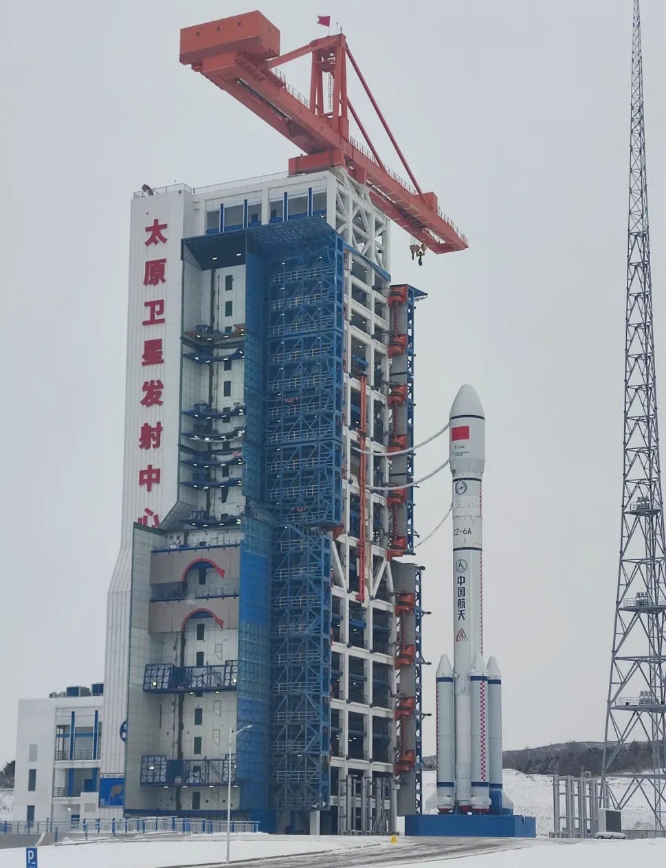 The Long March 6A Y22 vehicle at Launch Complex 9A ahead of launch.