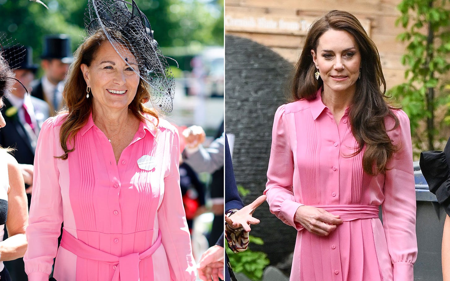 Carole Middleton and Kate Middleton wearing same pink dress