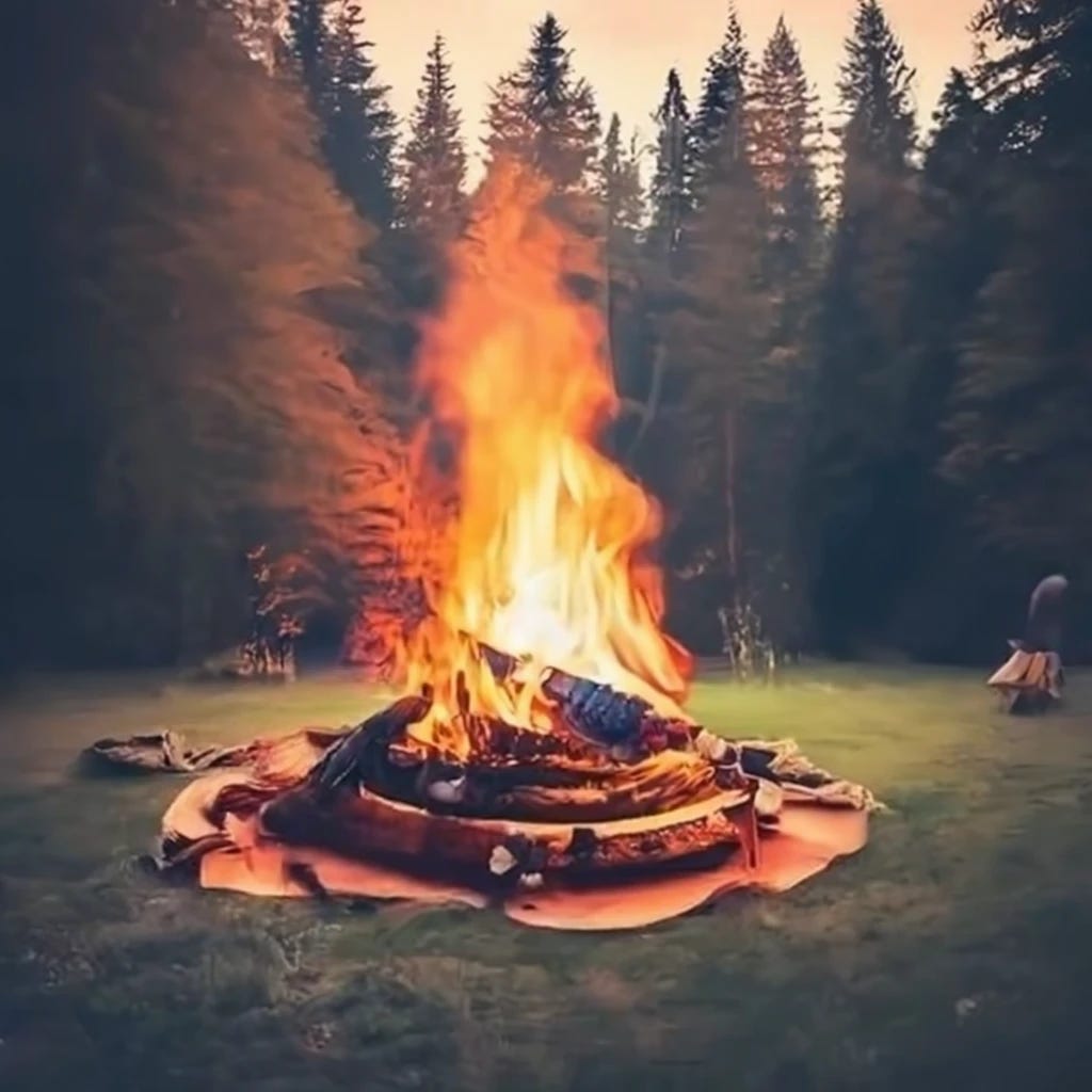 glamping with people around campfire