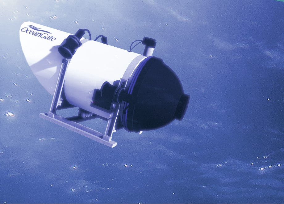 The OceanGate Titan submersible is descending through water.