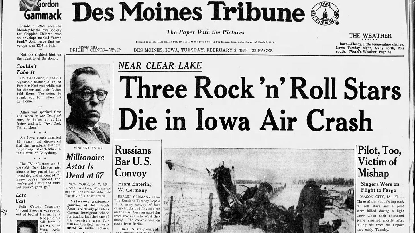 The Des Moines Register historic front page: The Day the ...