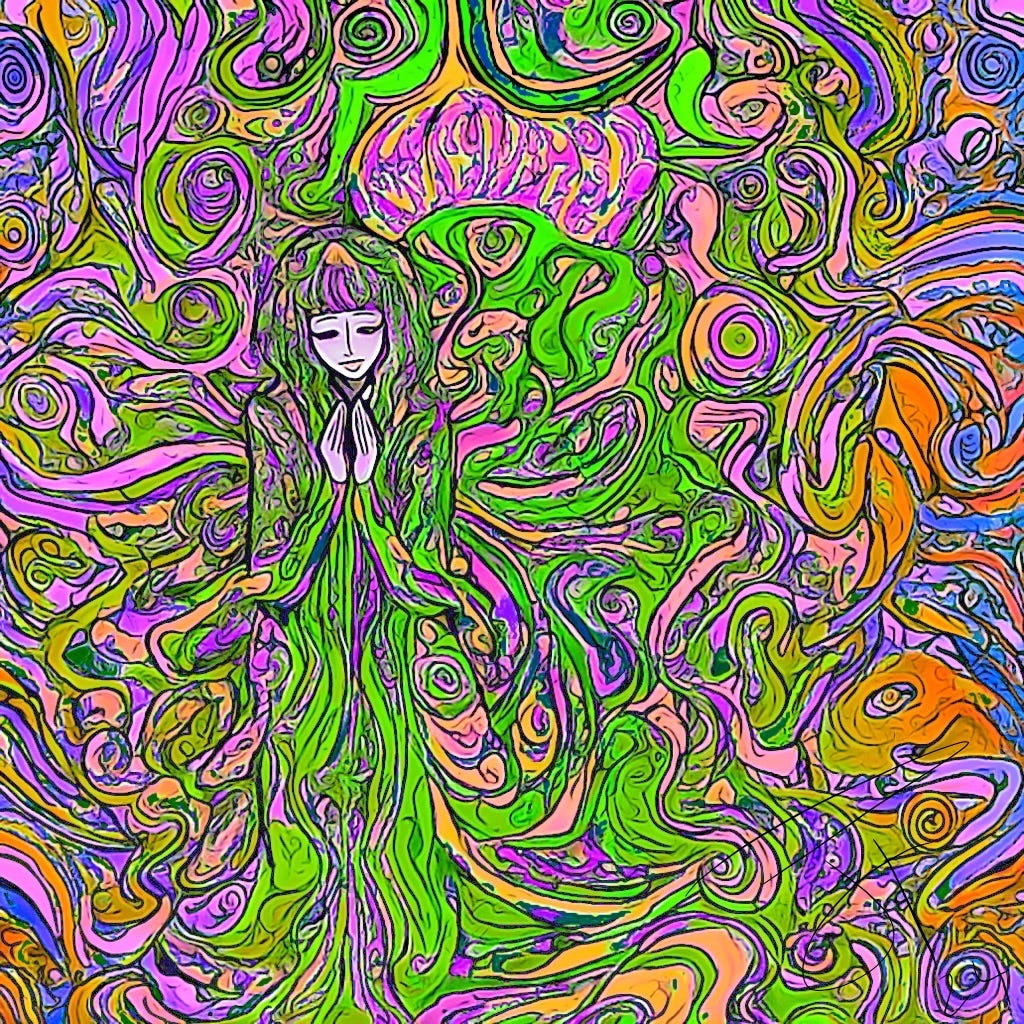 gratitude grateful girl psychedelic colours twirls
