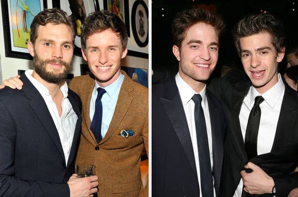 Two photos of groups with people in suits at an event. They&#x27;re smiling and appear to be at a formal gathering