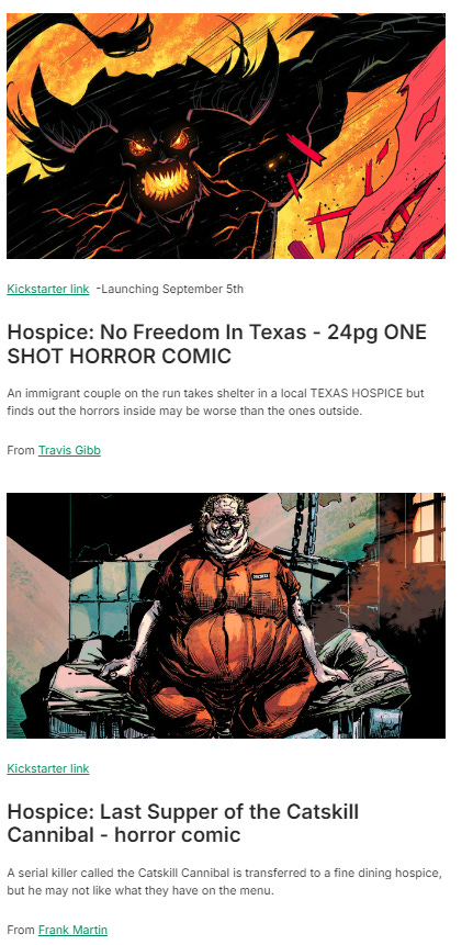 Two hospice projects; No Freedom in Texas and Last Supper of the Catskill Cannibal