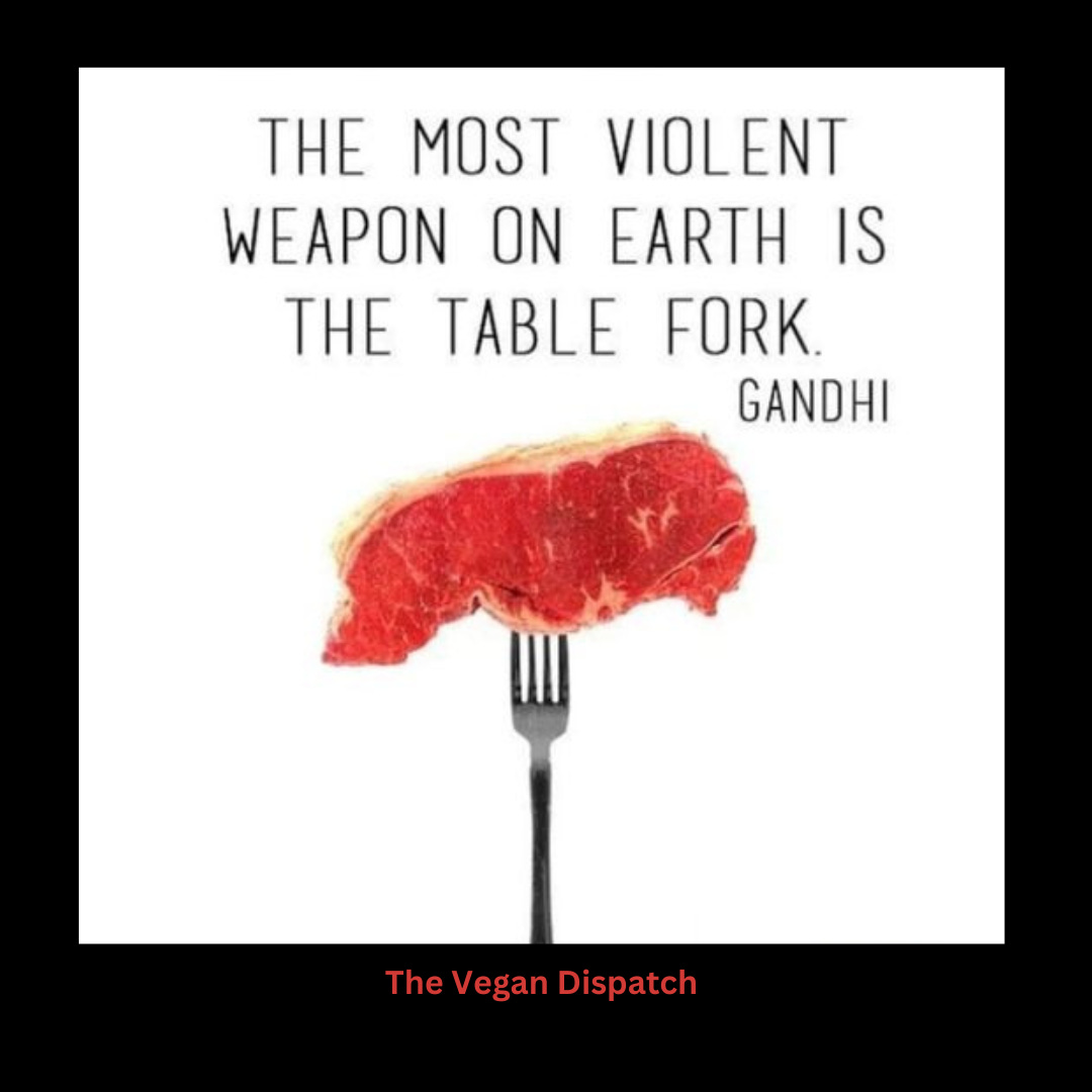 The table fork symbolizes everyday violence, illustrating how routine consumption can harm animals, driving unethical treatment and environmental damage, often overlooked in daily practices.