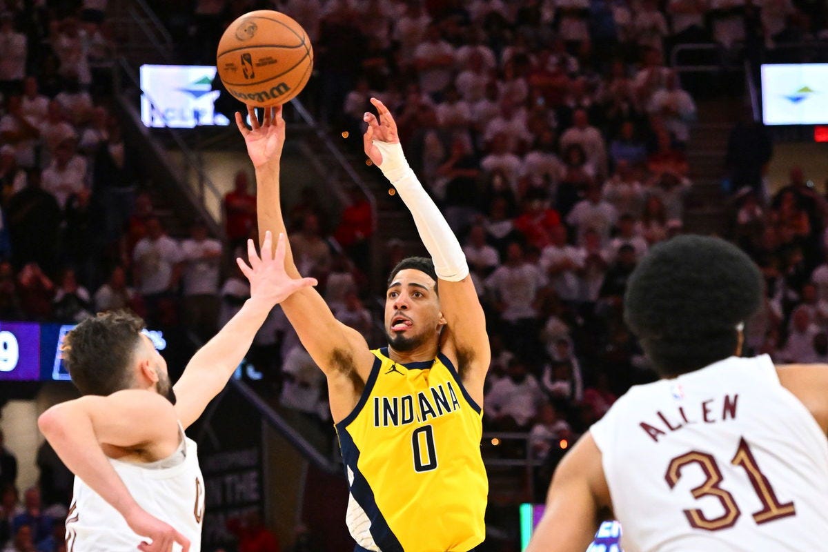 <i>Jason Miller/Getty Images via CNN Newsource</i><br/>It is the second game-winning shot Tyrese Haliburton has made this NBA postseason.