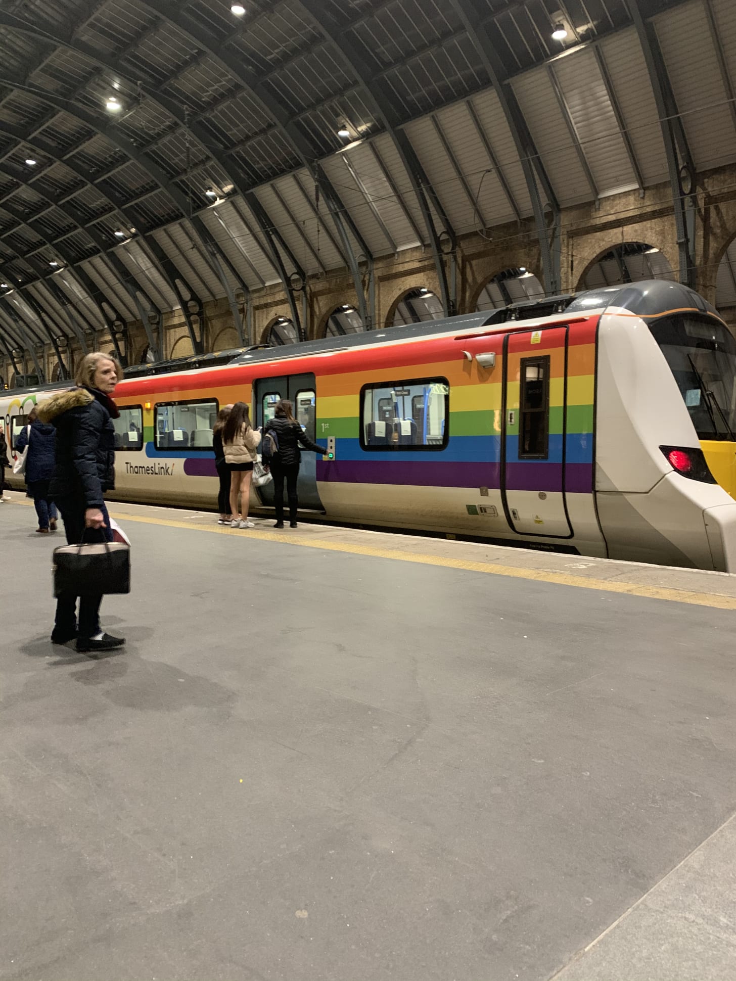 Front of a Trainbow, a Thameslink train in rainbow colours