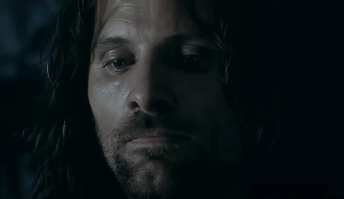 closeup of Aragorn looking down