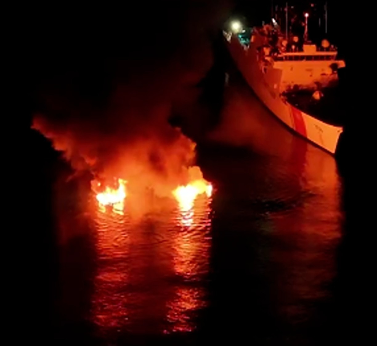 The US Coast Guard Cutter Stone destroys vessels used by drug smugglers during a Border Security patrol off the US Southern Coast. The US Coast Guard Cutter Stone destroys vessels used by drug smugglers during a Border Security patrol off the US Southern Coast.