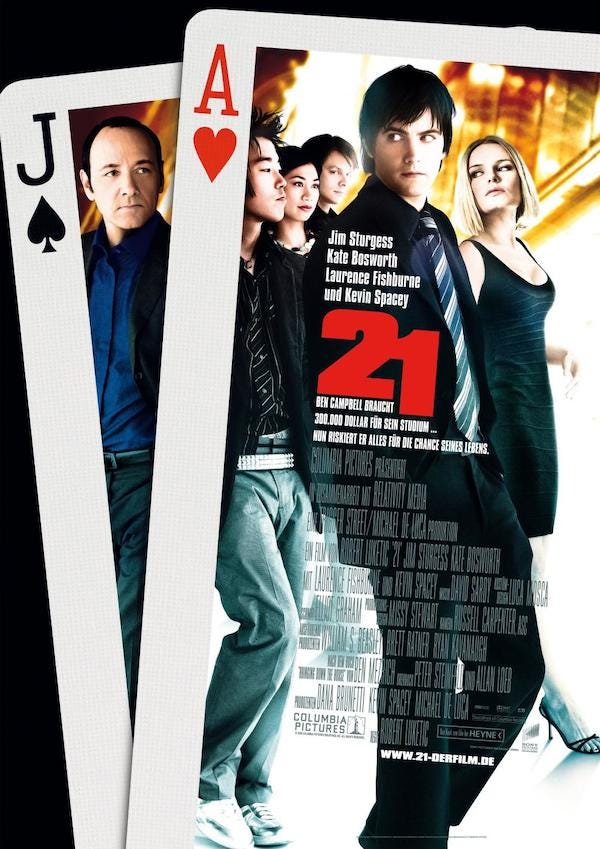 Thoughts on 21 (2008)? I know its a really flawed movie but deep down I  kinda love it. Laurence Fishburn and Kevin Spacey (I know hes a shit person  whos been cancelled