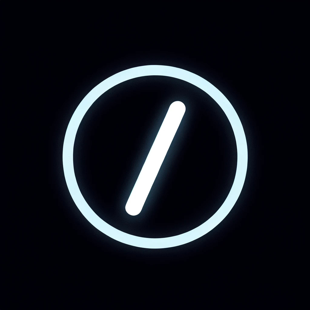A minimalist design featuring a black background with a single white forward slash ('/') in the center. The slash should have a subtle baby blue glow around it. The focus is solely on the forward slash, with no additional elements or distractions, creating a clean and striking visual suitable for a tech-themed blog post.