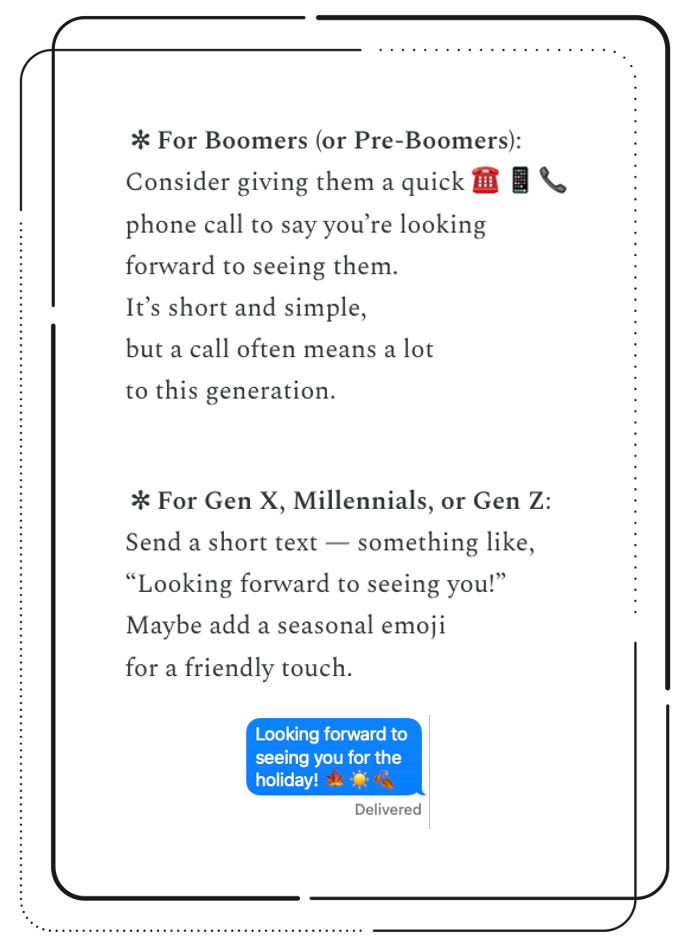 Call or Text others before the gathering to let them know you are looking forward to seeing them.