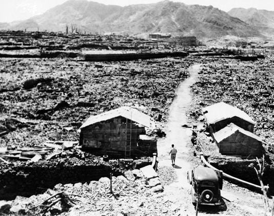 These shacks, seen Sept. 14, 1945, were made from scraps of debris from buildings that were leveled by a U.S. nuclear bomb in Nagasaki, Japan. The atomic bomb attack killed more than 70,000 people instantly, with ten thousands dying later from effects of the radioactive fallout, and hastened the end of World War II.