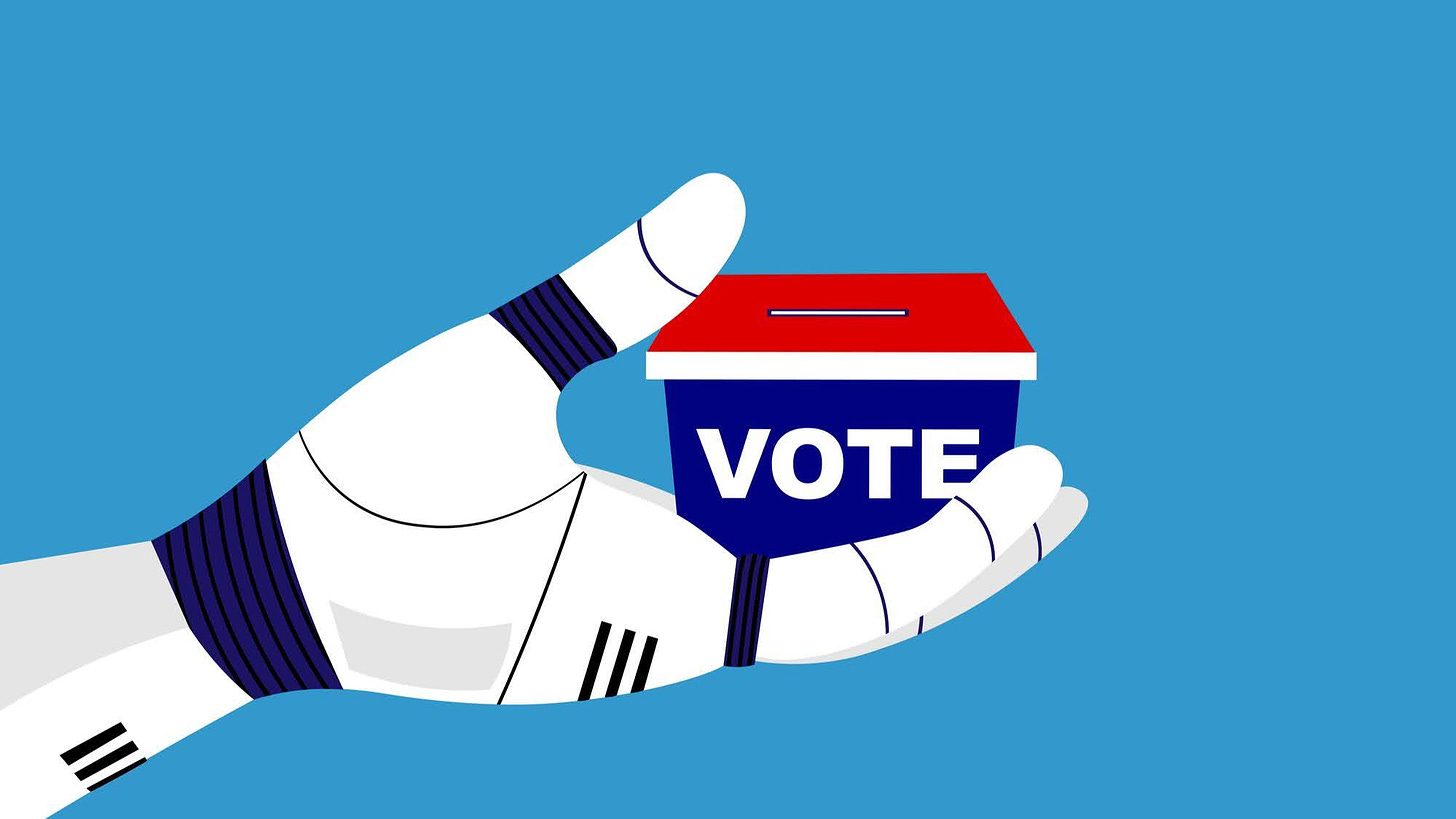 AI holding ballot box - stock illustration