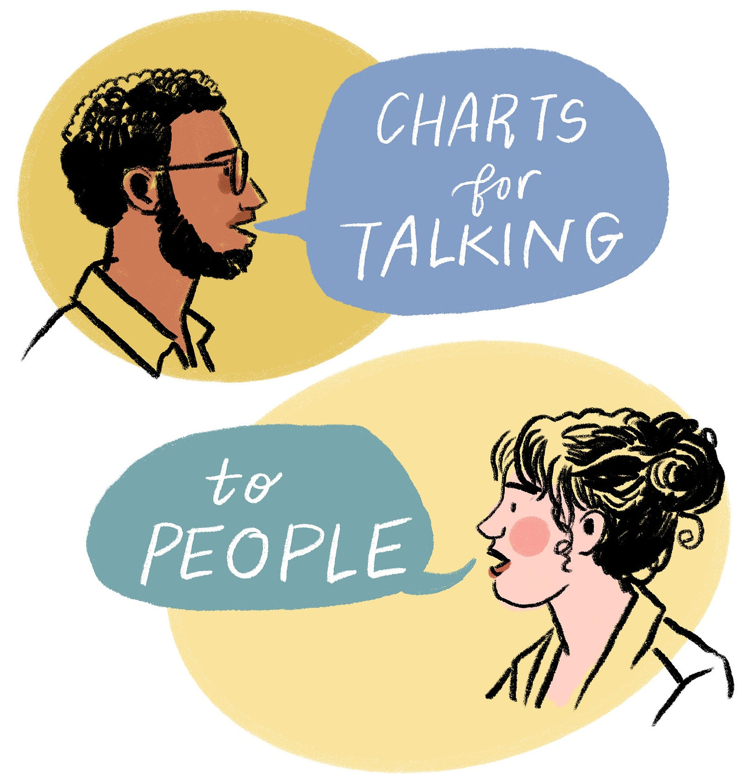 Two people facing each other and their words in speech bubbles.