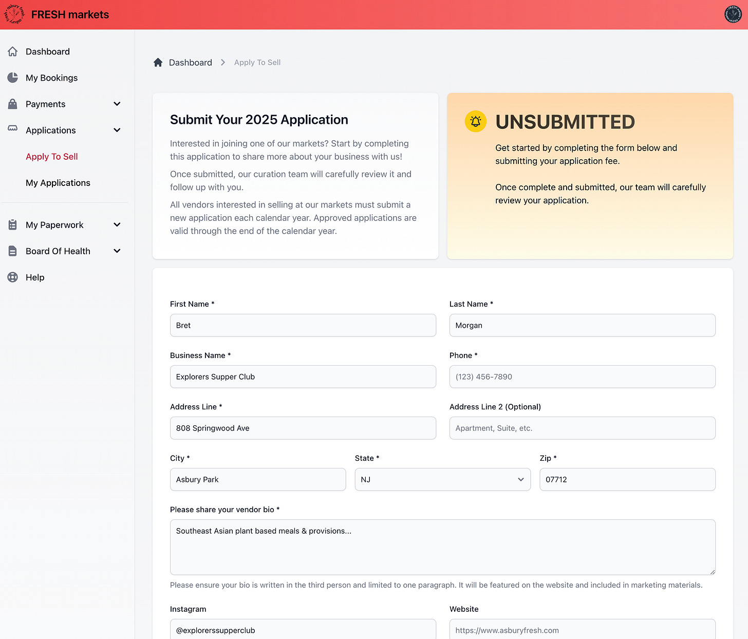 Vendor Dashboard