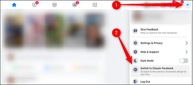 Facebook’s [Switch to Classic Facebook] settings options.