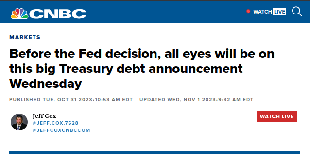 CNBC headline talking about how everyone is paying attention to US Treasury Quarterly Refunding announcements