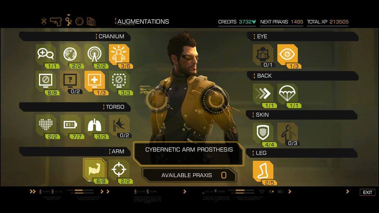 Character customisation screen in Deus Ex: Human Revolution