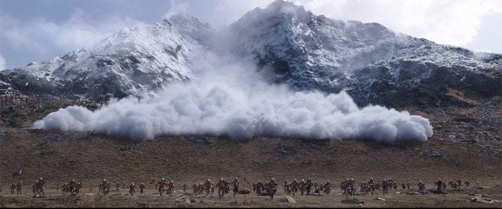 Avalanche scene from the live-action adaptation of Mulan | Image credit: Disney