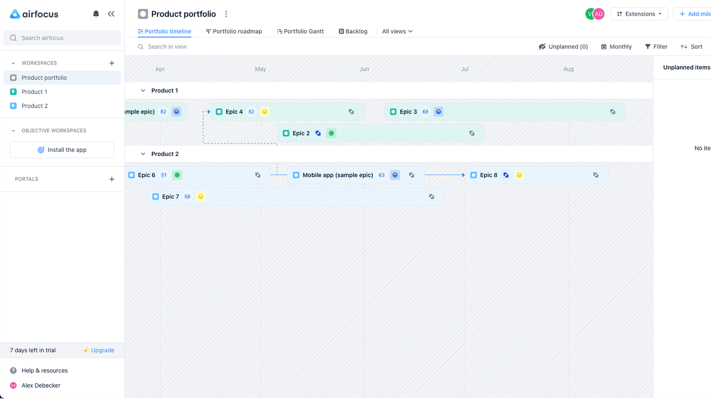 alex debecker airfocus portfolio timeline view