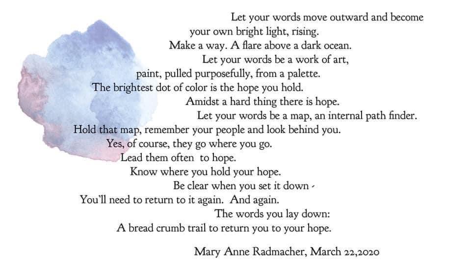 Poem about hope written by Mary Anne em Radmacher