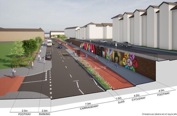 Royston Road potential design for new cycle path infrastructure.