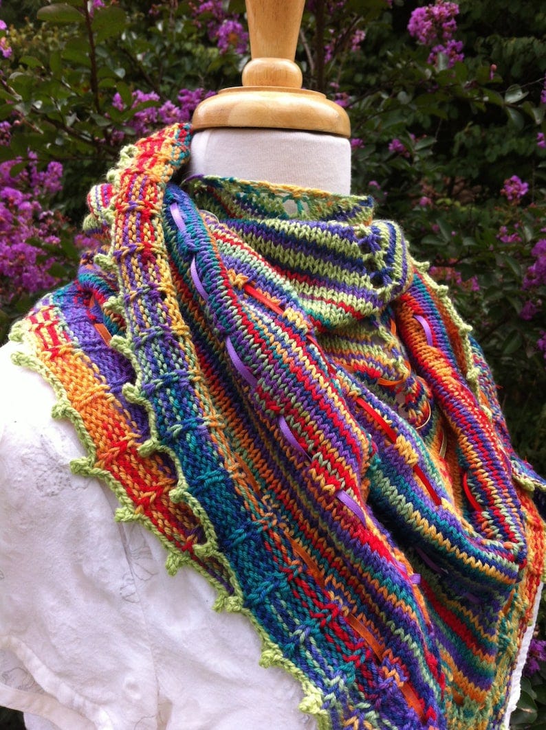 Stripes & Ribbons Shawl Knitting Pattern. Detailed pattern for knitting this colorful shawl. INSTANT DOWNLOAD. image 4